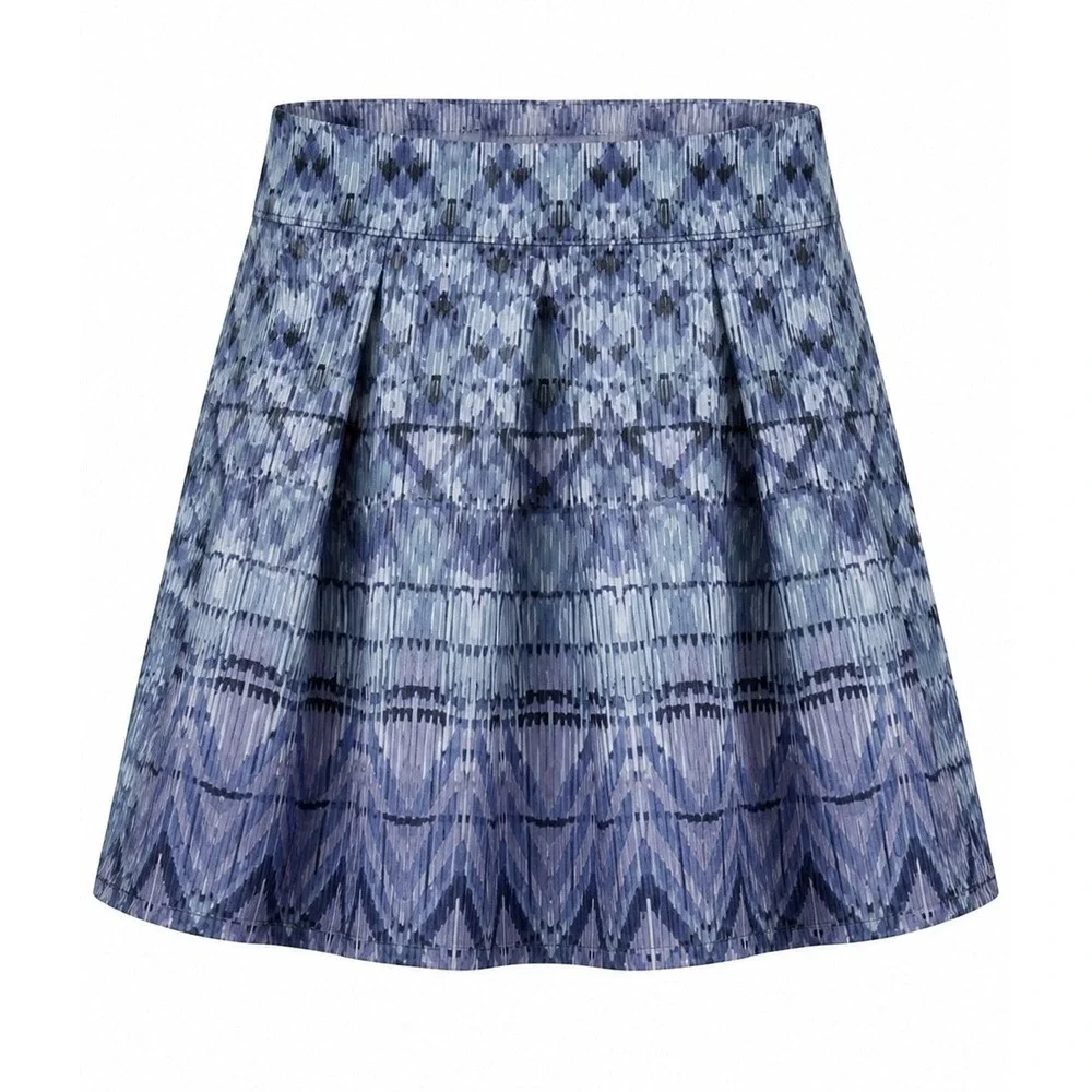 Aeropostale Skater Skirt Womens XL Pleated Blue Ikat Print Regular Fit Boho 15in